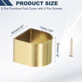 uxcell 2 Pcs Brass Furniture Foot Cover, 1.57 x 1.57 Inch D-Shaped Furniture Pads Leg Cover Gold Table Foot Cap Floor Protector for Chair, Table, Sofa, Bed