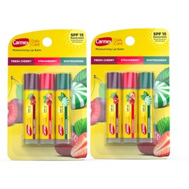 Carmex Daily Care Moisturizing Lip Balm Pack, Lip Balm With Sunscreen in Fresh Cherry, Strawberry and Wintergreen - 3 Count (Pack of 2)