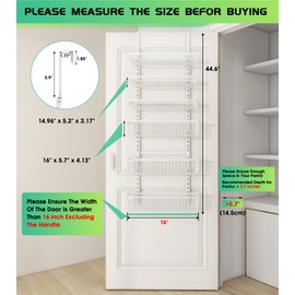 Mefirt Over The Door Pantry Organizer, Pantry Organization and Storage, 6-Tier Deep Baskets Hanging Heavy-Duty Metal, Wall Spice Rack Seasoning Shelves for Home & Kitchen, Laundry Room Bathroom, White