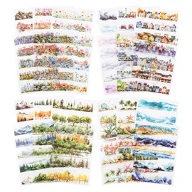 MiyouLuna 80 Sheet Nature PET & Washi Sticker Book Set, Pre-Cut Landscape Stickers for Scrapbooking, Journaling, and DIY Crafts