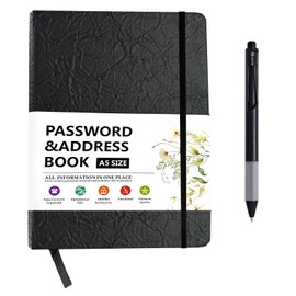 Deepton Password Book - Password Book German - Password Book with Index A-Z - Organiser for Websites, Usernames and Passwords - Driving Book - with Gel Pens, Inner Pocket, Elastic Band - Black