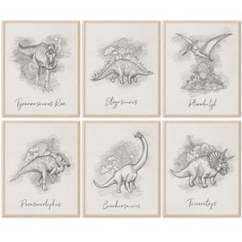 Dinosaur Sketchbook Set Art Prints (Set of 6) - 8x10s | Unleash Prehistoric Charm with These Wall Arts | Living Room Décor | Farmhouse Décor | Bedroom Wall Décor | Kid's Room Décor