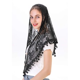 Wgior Velos de capilla de flores triangulares católicos latinos para cubrir la cabeza de la iglesia, Negro, M