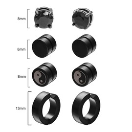 Asienice 4 Pairs Magnetic Black Studs Earrings For Men Hypoallergenic Stainless Steel Non Perforated False Earrings Set