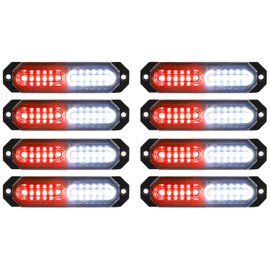 ASPL 8pcs Sync Feature Ultra Slim 12-LED Surface Mount Flashing Strobe Lights for Truck Car Vehicle LED Mini Grille Light Head Emergency Beacon Hazard Warning lights (Red/White)