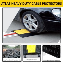 Kable Kontrol Atlas Heavy Duty Cable Protector Ramp - 2 Channel 40” Long Black & Yellow – 20,000 Lbs Capacity - Rubber Speed Bump and Wire Protector for Indoor & Outdoor Use – CP9987