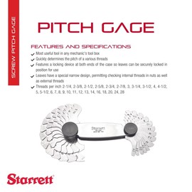 Starrett 155 Calibrador de Rosca 27 Hojas con Seguro, 60 Grados, Rango 2-1/4-28