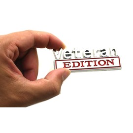 Veteran Edition Car Emblem, 3D Raised Metal Car Decals Exterior Truck Stickers Car Badge (Chrome/Red)