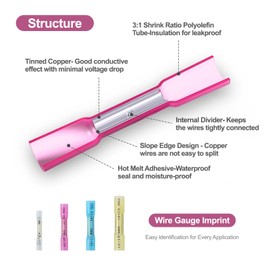 KYHSHJ Heat Shrink Butt Connectors, Waterproof Electrical Marine Automotive Wire Crimp Terminals connectorsInsulated Waterproof Electrical Wire Connectors (26-24AWG-200Pcs)