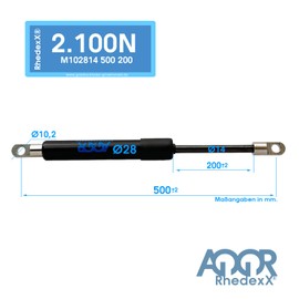 RhedexX® Gas Spring for Horse Trailers Length 500 mm, Stroke 200 mm, Force 2,100 N, Gas Pressure Damper Trailer Replacement for Stabilus Lift-O-Mat 2052LI (500/200/2.100N)