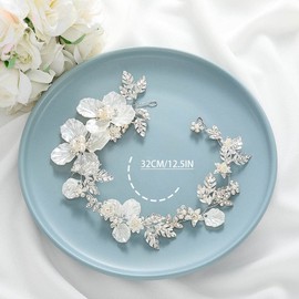 Catery Flower Bride Wedding Headband Silver Hair Vine Crystal Leaf Bridal Headpiece Floral Hair Piece Bridesmaid Wedding Hair Accessories for Women and Girls
