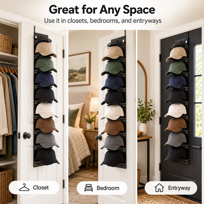 Baseball Cap Organizer for Closet & Door Storage – Space-Saving