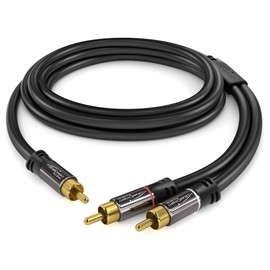 KabelDirekt – RCA/Phono Y Cable – 25ft Long – 1 to 2 RCA/Phono, Stereo Audio Cable (Coax, Male/Male Plugs, Analog/Digital, Adapter for subs/amps/Hi-Fis/Home Theater/receivers, Black)