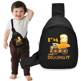 I'm 2 Year Old Birthday Crossbody Bags for Kids, Construction Mini Sling Bag with Ajustable Strap for Boys Girls, Shoulder Fanny Pack for Kids 2-6, Boys Girls Birthday Belt Bag Gift