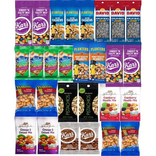 Nuts Snack Packs - Mixed Nuts and Trail Mix Individual Packs - Healthy Snacks Care Package (28 Count)
