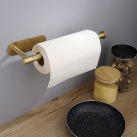 Paper Towel Holders,Paper Towels Rolls,Paper Bulk- Self-Adhesive Under Cabinet Wall Mount Countertop,Both Available in Adhesive and Screws,for Kitchen, Pantry, Sink, Bathroom，Stainless Steel-Gold