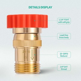 Pronese LF Brass Drip irrigation Inline Water Pressure Reducer Regulator 20~30PSI - Protect Drip System from High-Pressure Faucet Water,3/4" GHT Connector