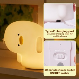 Anywin White Duck Night Light, Cute Duck Toys for Kids LED Nursery Warm Color Lamp Rechargeable Dimmable Timer for Room Decor, Creative Birthday Xmas Holidays Gifts for Girls Boys Women Men