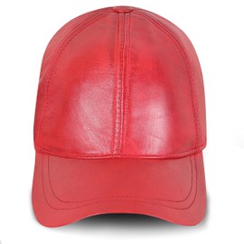 URBAN 5884 Leather Hat Men Women Genuine Leather Visor Hat Soft Leather Cap Unisex, red