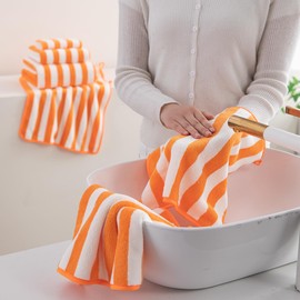 18 Pcs Orange Cabana Stripe Family Towels Set with Hanging Loop-6 Bath Sheets,6 Hand Towels,6 Washcloths Ultra Soft Bathroom Towel Highly Absorbent Quick Dry Shower Towel for Beach Chair,Spa,Gym,Hotel
