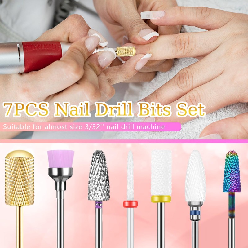 Pack of 7 Nail Drill Bits HEYMKGO Electric Nail Drill