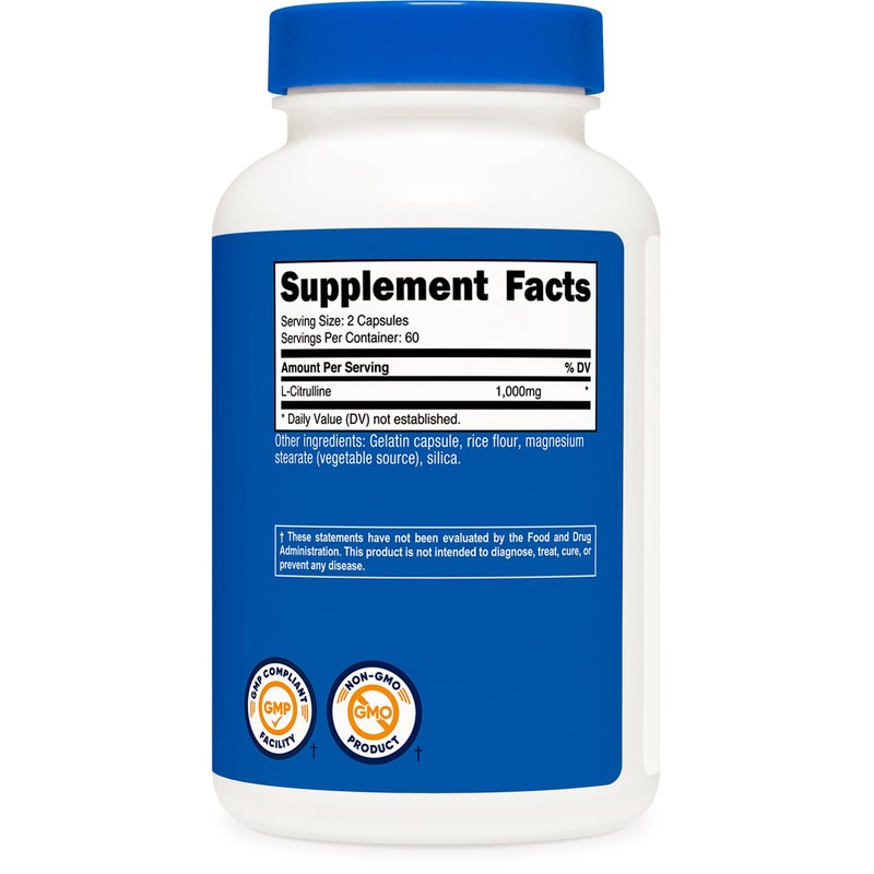 Nutricost L-Citrulline 500mg, 120 Capsules - Gluten Free, Non-GMO, 1000mg