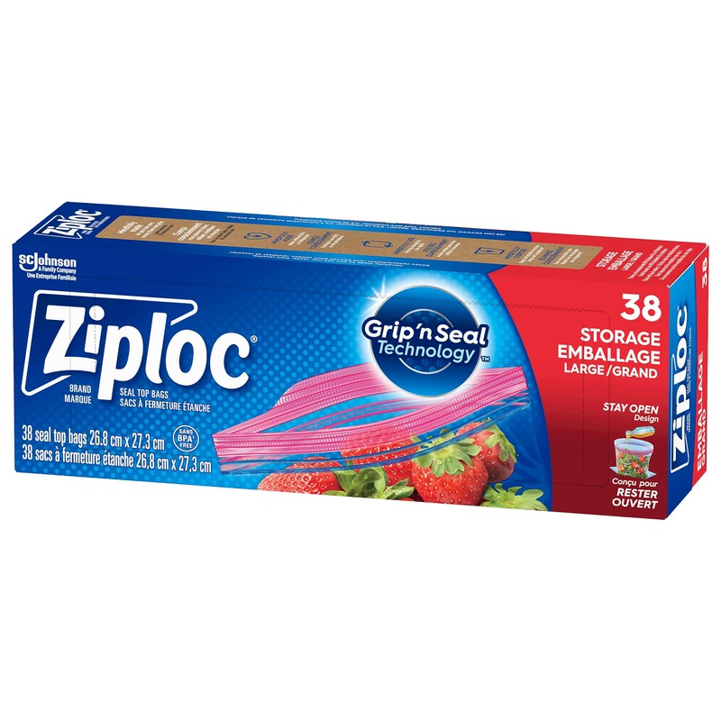 Ziploc Large Food Storage Bags, Grip 'n Seal Technology for
