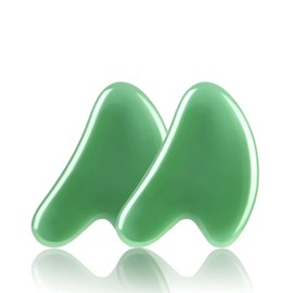 URAQT Gua Sha Stone Massage Tool, 2 Pieces Natural Jade Guasha Board Massage Stones, Scraping Massage Tool for Spa Face Care Anti-Ageing, Green