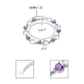EleQueen 925 Sterling Silver CZ Love Heart of Ocean Titanic Inspired Tennis Bracelet (Amethyst Color)