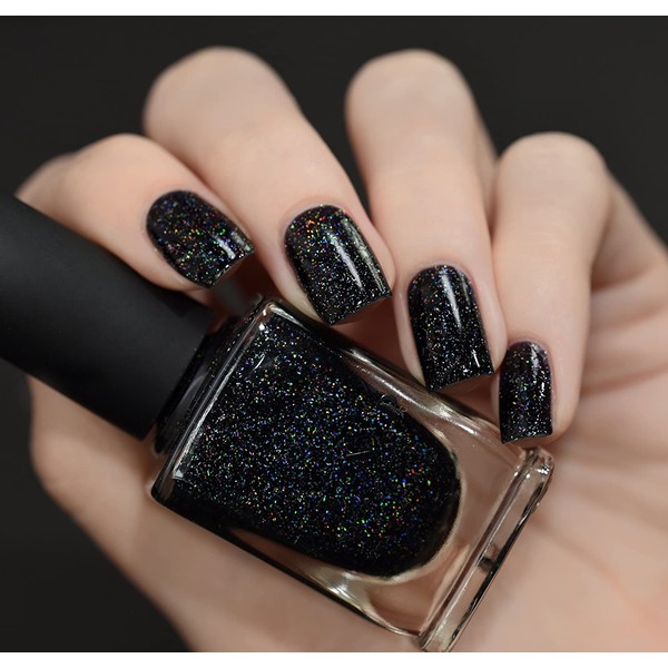 ILNP Cityscape - TRUE Black Holographic Jelly Nail Polish, High Gloss and Sparkle, Long Lasting, Chip Resistant Manicure, Non-Toxic, Vegan, Cruelty Free, 12ml