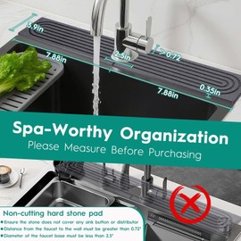 16 Inch Stone Faucet Mat for Kitchen Sink,Kitchen Sink Splash Guard-Water Absorbing Stone Tray for Sink,Super Absorbent, Diatomite Protector with Drainage for Kitchen Bathroom Counter(Dark Grey）