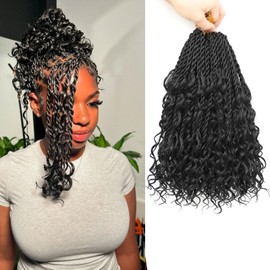 Senegalese Twist Crochet Hair with Curly Ends - 12 Inch Boho Island Twist Crochet Hair 8 Packs Goddess Boho Box Braids Crochet Hair Pre Looped Crochet Hair(12(8Packs), 1B)