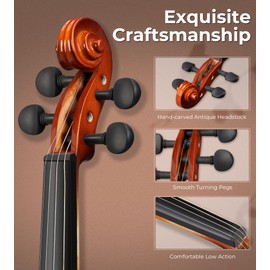 Vangoa Violin 4/4 Full Size Fiddle Set, Acoustic Violins Bundle Kit for Beginners Adults Teens Students Kids Age 12+, Solid Wood Sides Violín Outfit with Mute, Hard Case, Right-hand