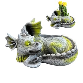 Dragon Flower Pot Ornament | Patio Yard Ornament,Outdoor Sleeping Dragon Figurine Resin Garden Sculpture Planter Pot Figurines for Various Weather Conditions