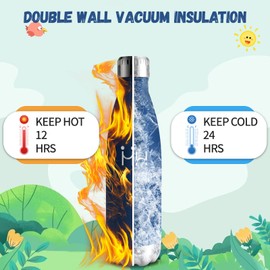 Water Bottle, 500 ml, BPA-Free, Stainless Steel, 304 Stainless Steel, Water Bottle, Double-Walled Vacuum Insulated, Insulated Bottle for School, Travel, Jogging, Camping - Dark Blue Insulated Bottle