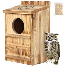 Owl House for Outdoors, Solid Pine Wood Barn & Screech & Barred Owl Nesting Box, Waterproof Anti-Predator Large Owl Boxes for Outside, Multi-Bird Friendly Bird House for Backyard 14.5×9×7.5 Inch