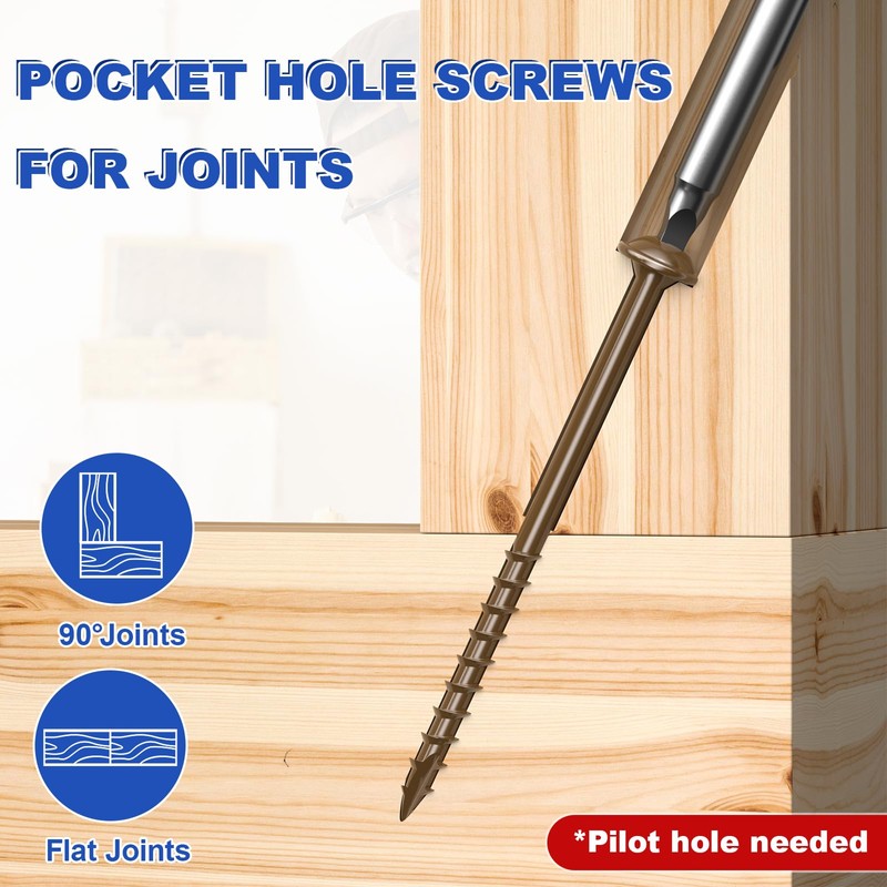 #8 Pocket Hole Screws 1-1/4 Inch, 640Pcs Coarse Thread Wood