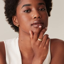 PAVOI 14K Gold Plated Croissant Dome Ring - Twisted Braided Gold Plated - Chunky Signet Ring for Women, 10, White Gold, Cubic Zirconia