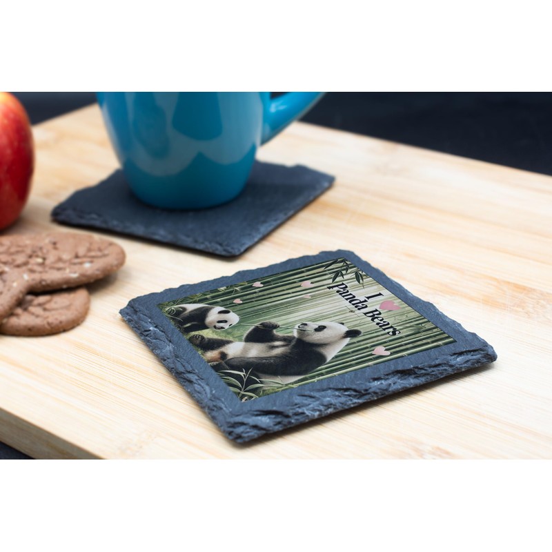 I Love Panda Bears Slate Coaster – Bamboo Forest Theme