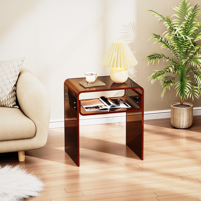 solaround Clear Acrylic End Table 2-Tier Bedside Nightstand for Living