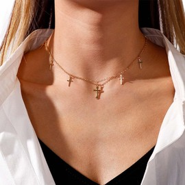 Inateannal Gold Cross Choker Necklace for Women Small Crucifix Cross Pendant Necklace Faith Jewelry for Women Girls