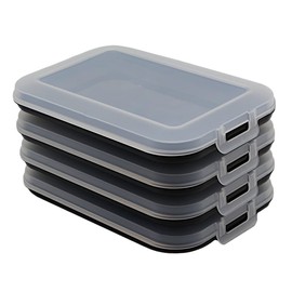 Set of 4 Cold Meat Containers with Integrated Serving Plate, Food Storage Box, Food Container, Cold Cuts Box, Stackable, BPA-Free, Kitchen Supplies, Plastic, Black