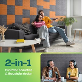 Ekkogo Ekkogo Acoustic Panels 18-Pack Soundproof Wall 12"X12"X0.4" Brick Style Premium Sound Dampening Easy Self Adhesive Installation - [Pebble Gray]