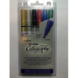 Uchida 125-6A 6-Piece Decocolor 2mm Calligraphy Tip Oil-Based Paint Marker Set