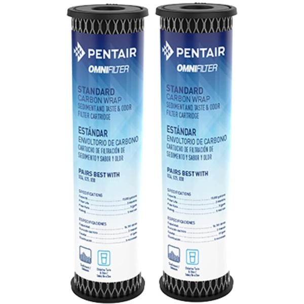 Pentair OMNIFilter TO1 Carbon Water Filter, 10-Inch, Standard Whole House Carbon Wrap Sediment and Taste & Odor Replacement Filter Cartridge, 10" x 2.5", 5 Micron, Pack of 2