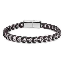 Brazalete De Cuero Trenzado Con Cierre De Acero Inoxidable