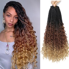 WoWCFyyds 8 Packs Crochet Braids Hair Curly 24 Inch Goddess Box Braids Crochet Hair Bohemian Hippie Braids Extensions with Curly Ends Synthetic Hair Extensions for Braids (1B/30/27)
