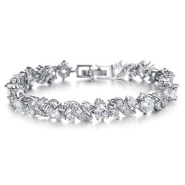 Kim Johanson Tennis Bracelet Stainless Steel with Cubic Zirconia – waves design rhinestones silver with gift bag)