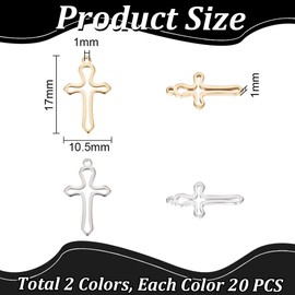 UNICRAFTALE 40Pcs 2 Colors Metal Cross Charms 304 Stainless Steel Pendants Hollow Cross Charm Golden Bracelet Charm Earring Dangle Charms Small Cross Charm for DIY Crafts Jewelry Making