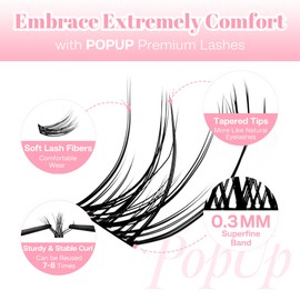 POPUP Lash Clusters Cluster Eyelash Extensions 144Pcs D Curl Natural Wispy Eyelash Clusters Mega Volume Reusable Individual Lashes Super Thin Band and Soft (CDD01, 10-16MIX)
